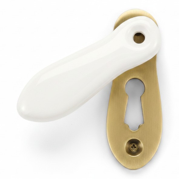 PDF1032/AB � White / Antique Brass � Period Ceramic Covered Escutcheon