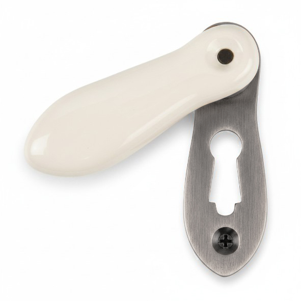 PDF1032/SNP � White / Satin Nickel � Period Ceramic Covered Escutcheon