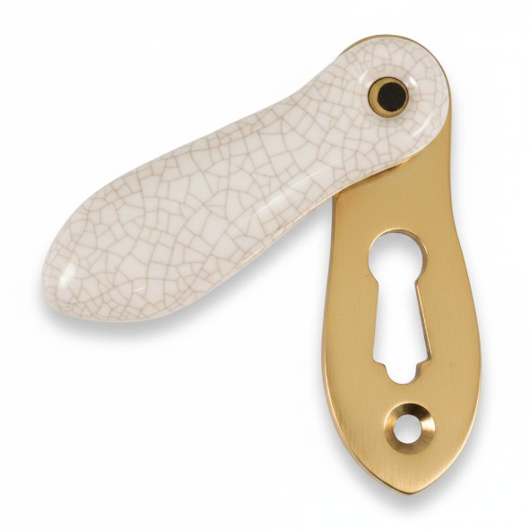 PDF1034/PB � White Crackle / Polished Brass � Period Ceramic Covered Escutcheon