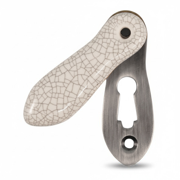 PDF1034/SNP � White Crackle / Satin Nickel � Period Ceramic Covered Escutcheon