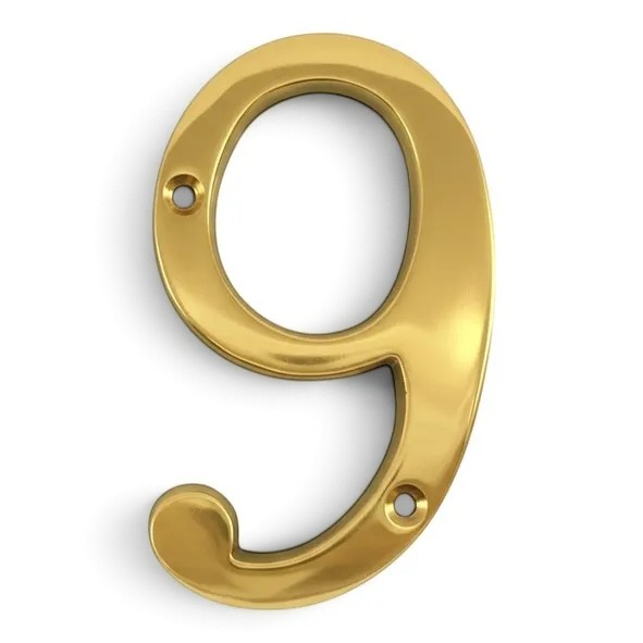 PDF1140/9/PB � 100mm � Polished Brass � Period Cast Numeral 9