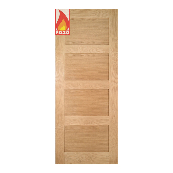 ValDor Internal Unfinished Oak Shaker 4P FD30 Fire Doors