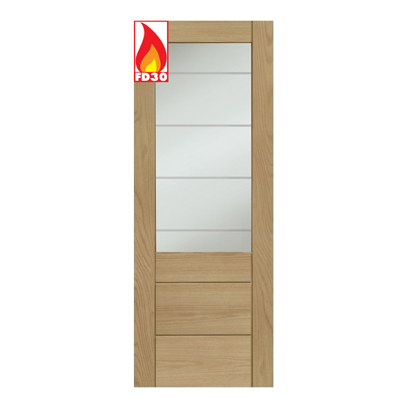 XL Joinery Internal Unfinished Oak Palermo Original 2XG FD30 Fire Doors [Etched Glass]