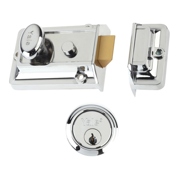 77-CP  92 x 66mm [60mm]  Chrome Cyl / Chrome Case  Yale Traditional Rim Nightlatch