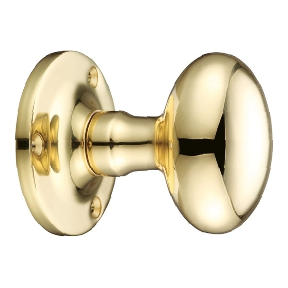 FB200  Polished Brass  Fulton & Bray Oval Mortice Knobs On Round Roses