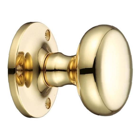 FB201  Polished Brass  Fulton & Bray Mushroom Mortice Knobs On Round Roses