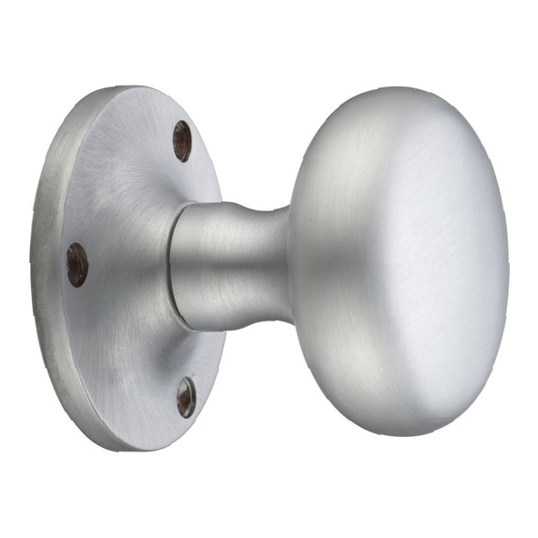 FB201SC • Satin Chrome • Fulton & Bray Mushroom Mortice Knobs On Round Roses