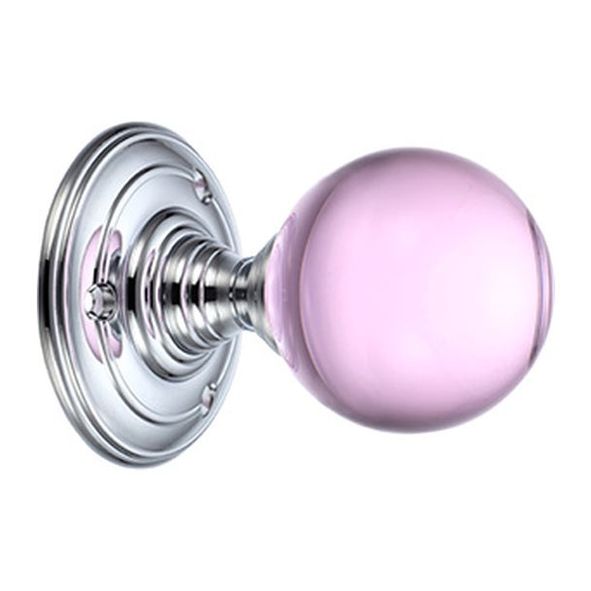 FB300CPP  Polished Chrome & Pink  Fulton & Bray Clear Mortice Knobs On Ringed Round Roses