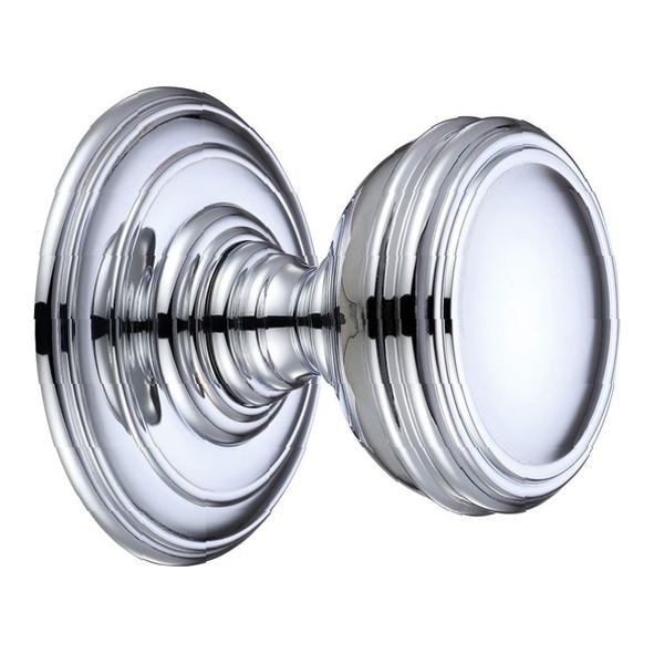 FB305CP  Polished Chrome  Fulton & Bray Ringed Mortice Knobs On Concealed Fix Round Roses
