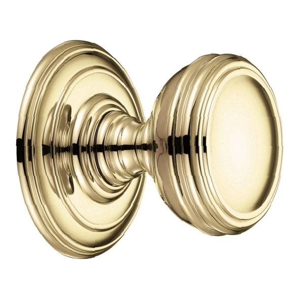 FB305 • Polished Brass • Fulton & Bray Ringed Mortice Knobs On Concealed Fix Round Roses