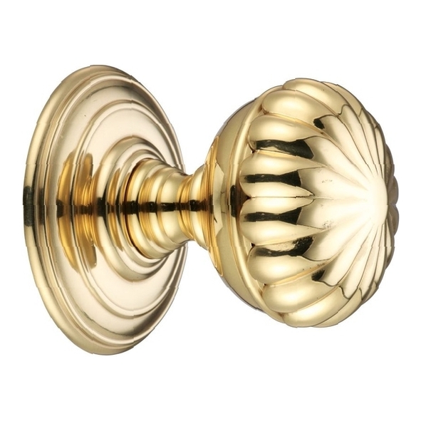 FB307 • Polished Brass • Fulton & Bray Flower Mortice Knobs On Concealed Fix Round Roses
