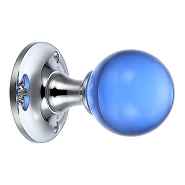 FB400CPB  Polished Chrome / Blue  Fulton & Bray Clear Mortice Knobs On Plain Round Roses