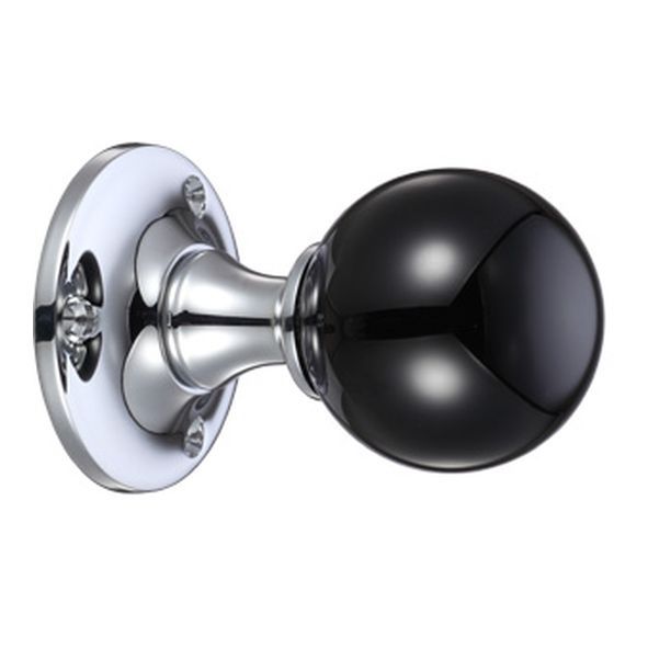 FB400CPBL  Polished Chrome / Black  Fulton & Bray Clear Mortice Knobs On Plain Round Roses