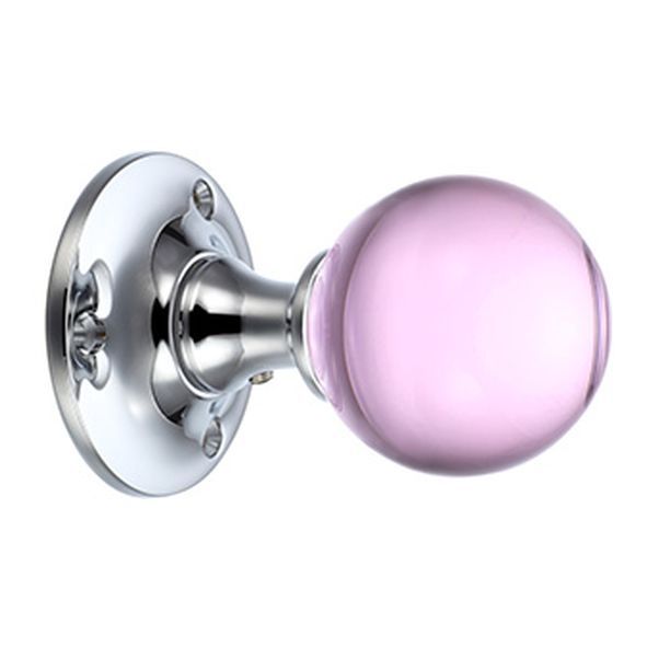 FB400CPP  Polished Chrome / Pink  Fulton & Bray Clear Mortice Knobs On Plain Round Roses