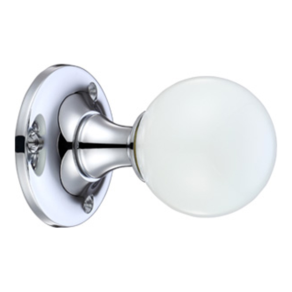 FB400CPWH • Polished Chrome / White • Fulton & Bray Clear Mortice Knobs On Plain Round Roses