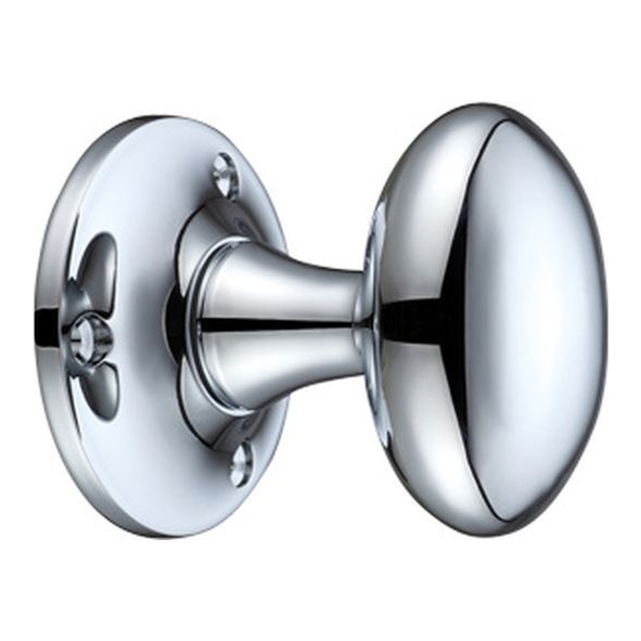 FB500CP • Polished Chrome • Fulton & Bray Oval Mortice Knobs On Plain Round Roses