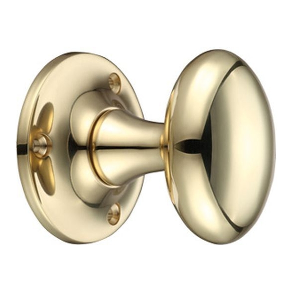 FB500 • Polished Brass • Fulton & Bray Oval Mortice Knobs On Plain Round Roses