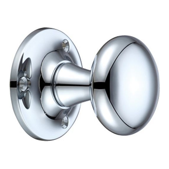 FB501CP  Polished Chrome  Fulton & Bray Mushroom Mortice Knobs On Plain Round Roses