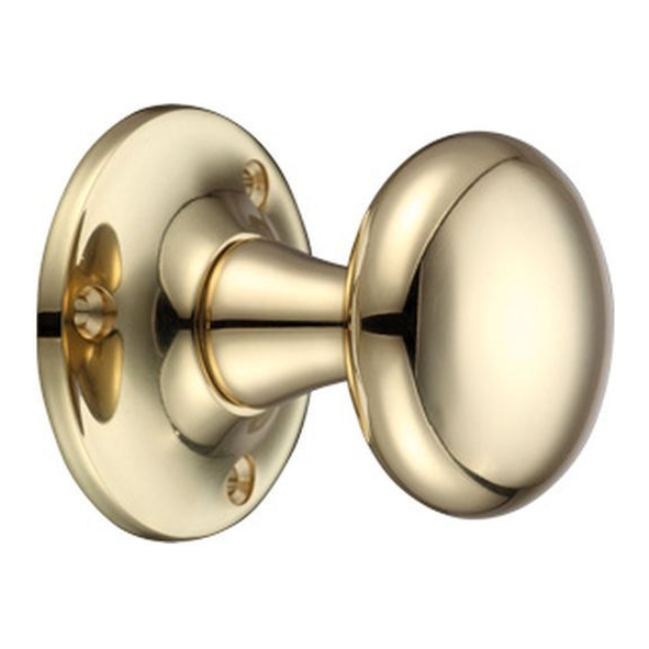 FB502  Polished Brass  Fulton & Bray Mushroom Mortice Knobs On Plain Round Roses