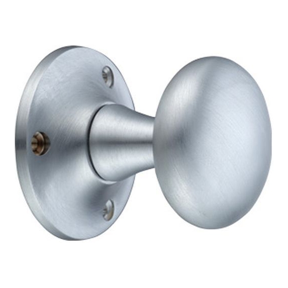 FB501SC  Satin Chrome  Fulton & Bray Mushroom Mortice Knobs On Plain Round Roses