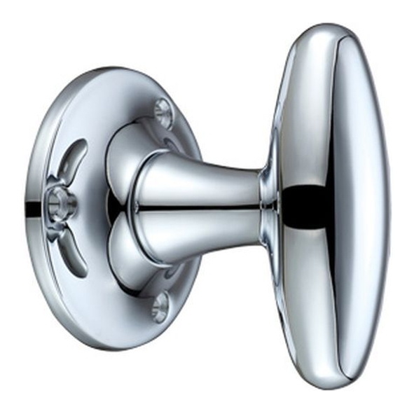 FB503CP • Polished Chrome • Fulton & Bray Long Oval Mortice Knobs On Plain Round Roses