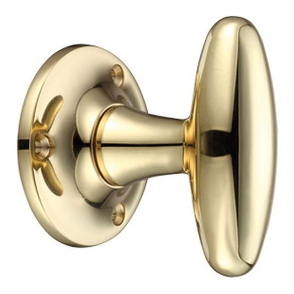 FB503  Polished Brass  Fulton & Bray Long Oval Mortice Knobs On Plain Round Roses