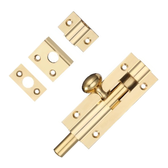 FB55  075 x 030mm  Polished Brass  Fulton & Bray Straight Door Bolt