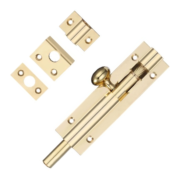 FB56  100 x 030mm  Polished Brass  Fulton & Bray Straight Door Bolt