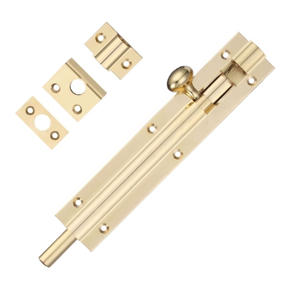 FB57  150 x 030mm  Polished Brass  Fulton & Bray Straight Door Bolt