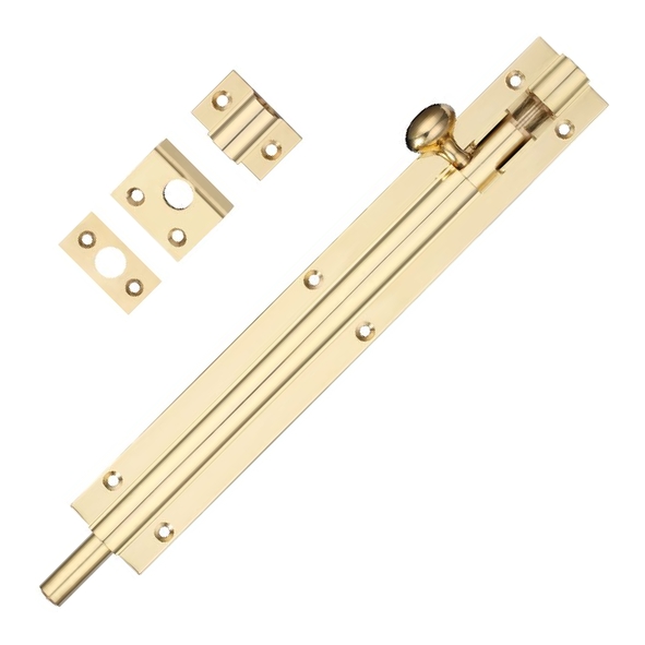 FB58  200 x 030mm  Polished Brass  Fulton & Bray Straight Door Bolt