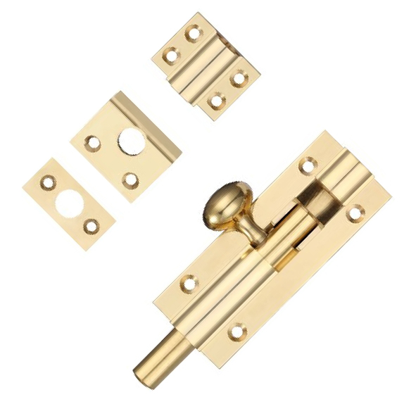 FB60  100 x 038mm  Polished Brass  Fulton & Bray Straight Door Bolt