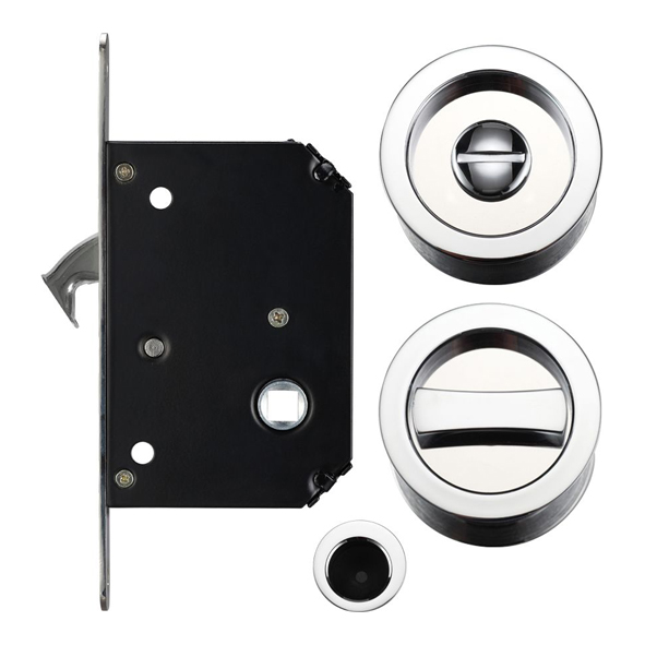 FB81CP • For 35 to 45mm Door • Polished Chrome • Sliding Bathroom Lock Set With Round Fittings