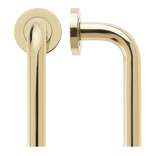 FBD225B • 225 x 19mm Ø • Polished Brass • Fulton & Bray Concealed Fixing Round Bar Pull Handle On Roses
