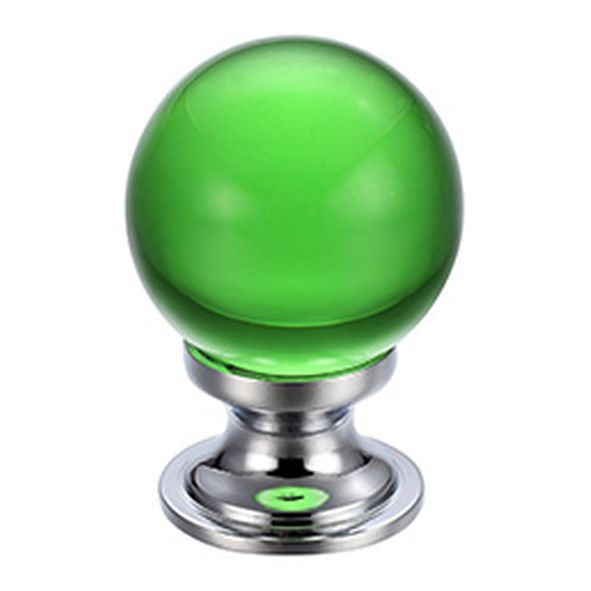 FCH02ACPG  25mm  Polished Chrome / Green  Fulton & Bray Clear Cabinet Knob