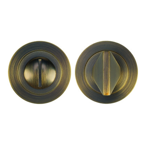 RT004-AB � Antique Brass � Rosso Tecnica Standard Round Bathroom Turn With Release