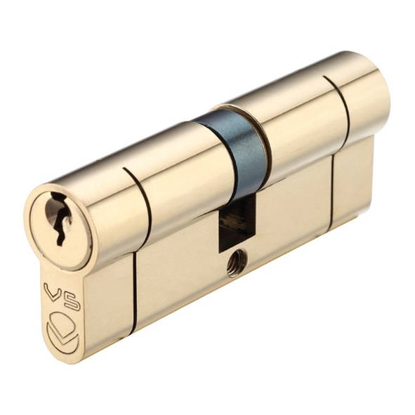 V5EP3545DPBE • 35mm / 45mm • Polished Brass • Veir 5 Pin Euro Double Cylinder