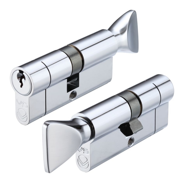 V5EP3040CTPCE • K 30mm / T 40mm • Polished Chrome • Veir 5 Pin Euro Cylinder With Turn