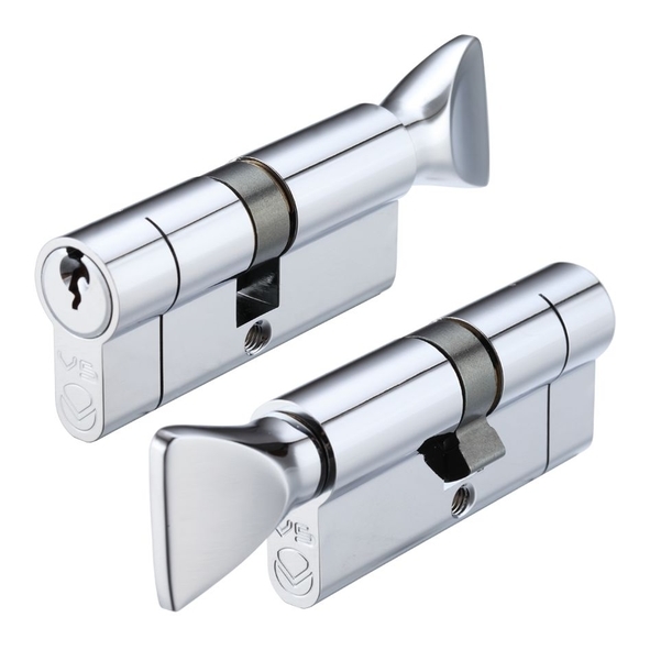 V5EP60CTPCKA  K 30mm / T 30mm  Polished Chrome  Veir 5 Pin Keyed Alike Euro Cylinder With Turn