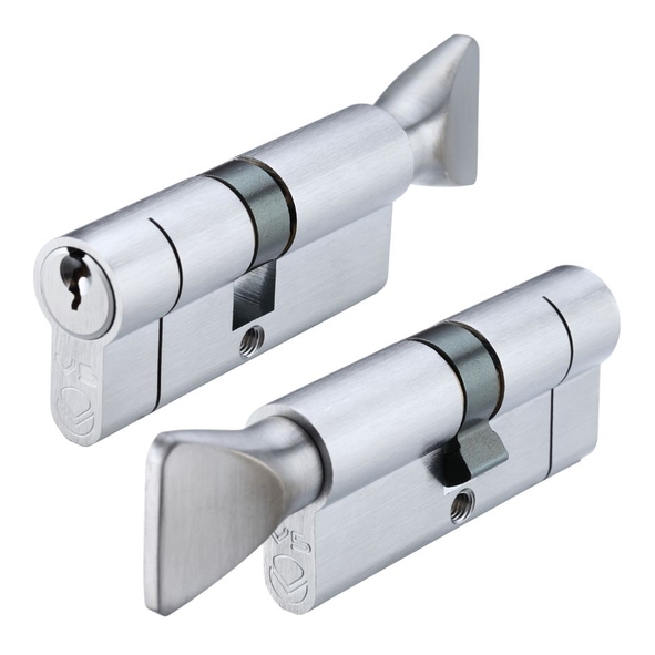 V5EP3540CTSCMK  K 35mm / T 40mm  Satin Chrome  Veir 5 Pin Master Keyed Euro Cylinder With Turn