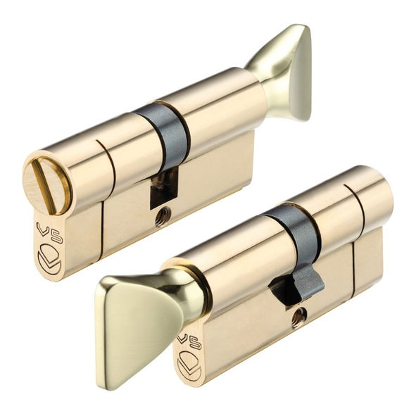 V5EP70CBLPB • R 35mm / T 35mm • Polished Brass • Veir Euro Privacy Cylinder With Thumbturn