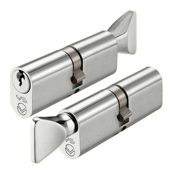 V5OP60CTSCMK  K 30mm / T 30mm  Satin Chrome  Veir 5 Pin Master Keyed Oval Cylinder With Turn