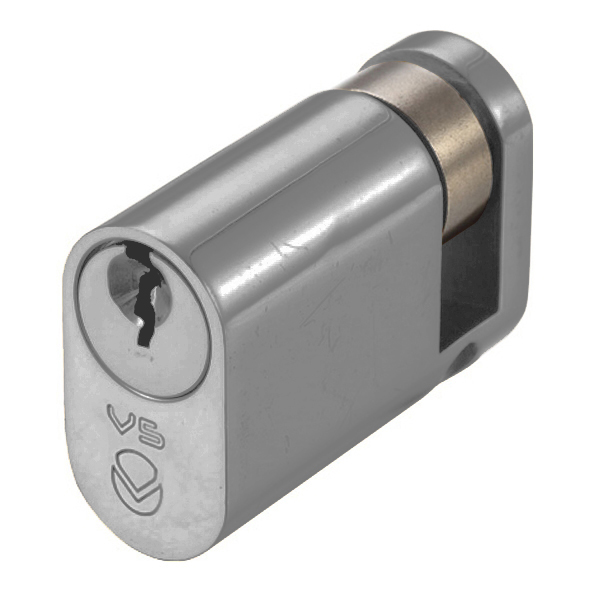 V5OP40SSCMK • 40mm [30mm] • Satin Chrome • Veir 5 Pin Master Keyed Oval Single Cylinder