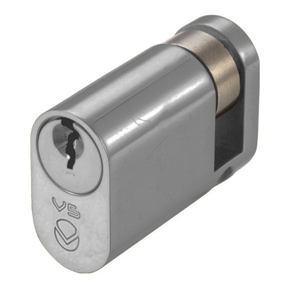 V5OP40SSCMK  40mm [30mm]  Satin Chrome  Veir 5 Pin Master Keyed Oval Single Cylinder