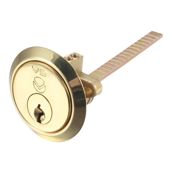 V5RMC20PBKA • 32mm Ø • Polished Brass • Veir 5 Pin Keyed Alike Rim Cylinder