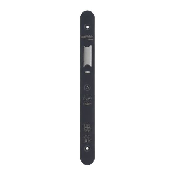 VDAP02-R-PVDBLK • Radiused Forend & Striker • PVD Satin Black • for Veir DIN Nightlatches