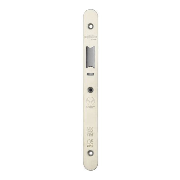 VDAP02-R-SSS • Radiused Forend & Striker • Satin SS • for Veir DIN Nightlatches