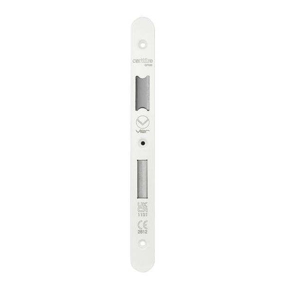 VDAP04-R-PCW • Radiused Forend & Striker • Powder Coated White • for Veir DIN Sash & Bath  Locks