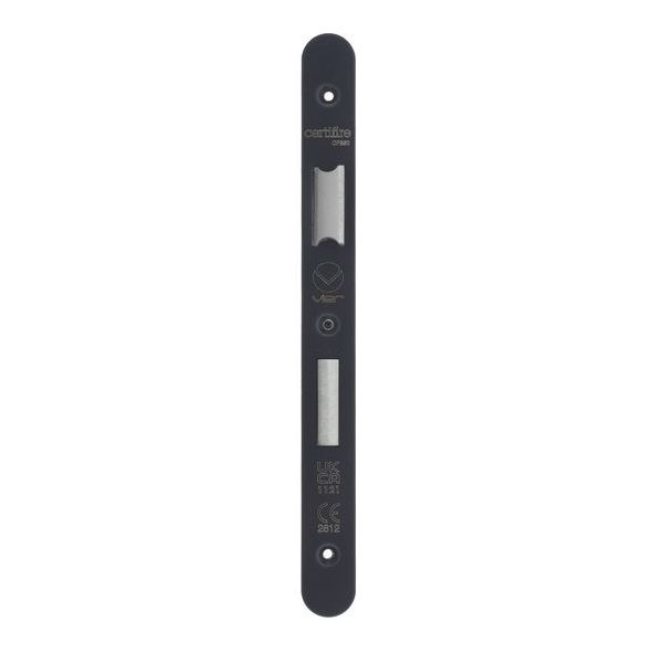 VDAP04-R-PVDBLK  Radiused Forend & Striker  PVD Satin Black  for Veir DIN Sash & Bath  Locks