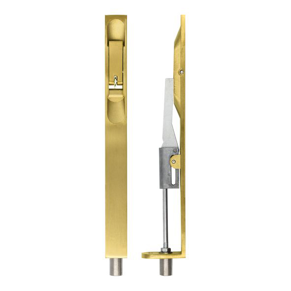 ZAS03-PVD-SB  200 x 20mm  PVD Satin Brass  Zoo Hardware Radiused Lever Action Flush Bolt