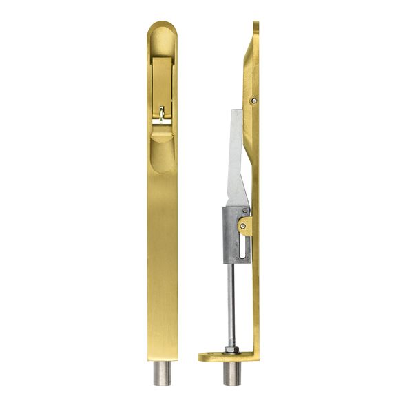 ZAS03R-PVDSB  200 x 20mm  PVD Satin Brass  Zoo Hardware Radiused Lever Action Flush Bolt